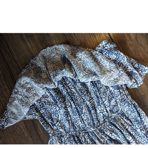 YIDARTON WOMEN'S STRAPLESS MAXI DRESS Stretchy Blue & White Floral Print Large - Picture 6 of 16